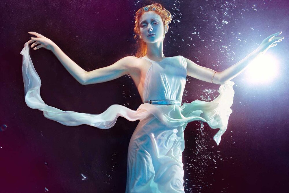Underwater fashion editorial for Be Inspired Magazine by Zena Holloway